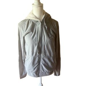 NEW Bobeau Gray Star Print Faux Fur Lined Zip‎ Hoodie
